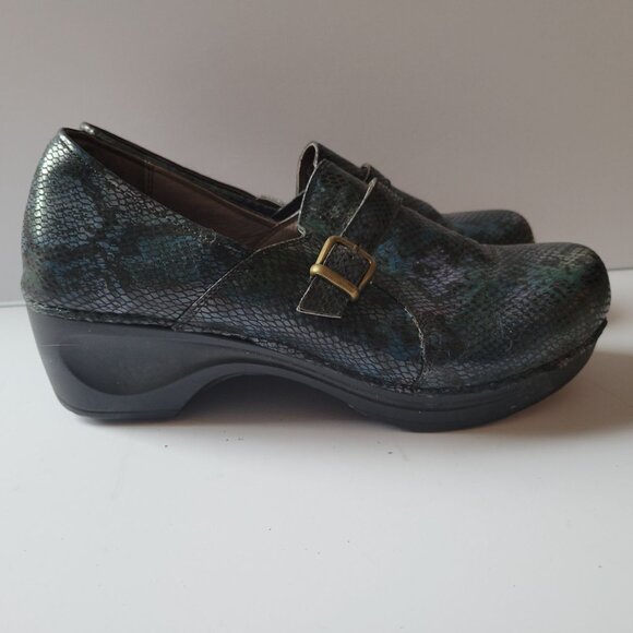 Sanita Danielle Womens Leather Snakeskin Pattern Clogs With Buckle Detail Size 4 - Picture 1 of 6
